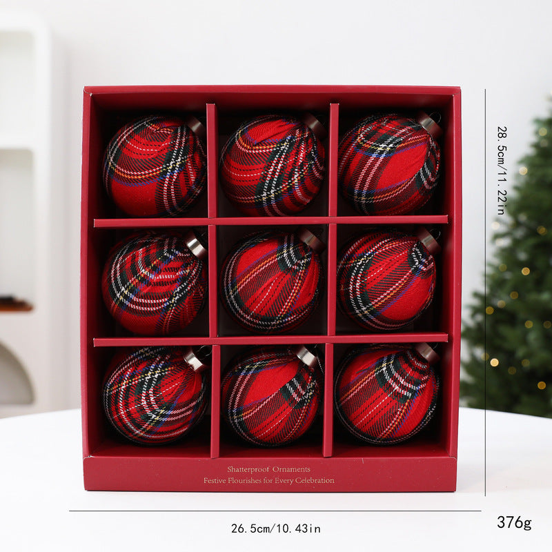 9PCS 8CM Christmas Ball Ornaments – Red & Green Grid Pattern Tree Hanging Pendants, 2026 New Year Holiday Decor