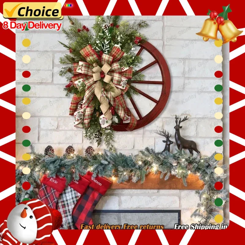 Wooden Christmas Roulette Wheel Wreath Decoration
