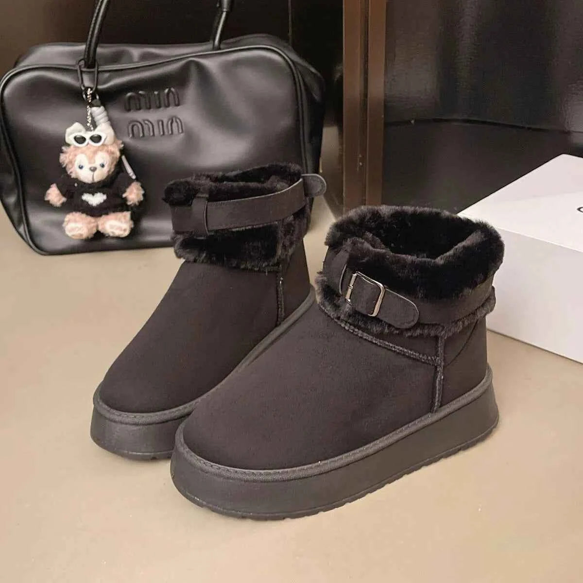 Round Toe Platform Fleece-Lined Winter Boots