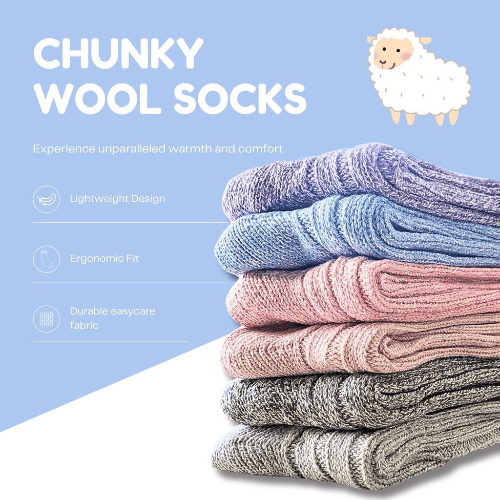 Sock Stack Womens Ultra Chunky Long Wool Thermal Socks 6 Pairs For Outdoor Activities UK