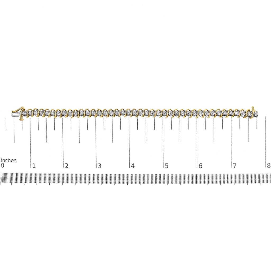 18K Yellow Gold 4.0 Cttw Round-Cut Diamond S-Link 7" Inch Tennis Bracelet (I-J Color, SI1-SI2 Clarity)
