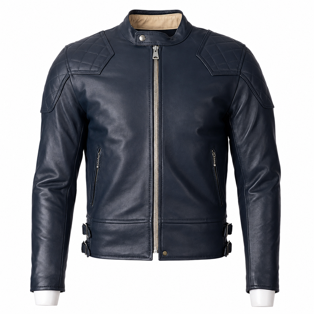 Men’s Blue Motorcycle Leather Jacket-0