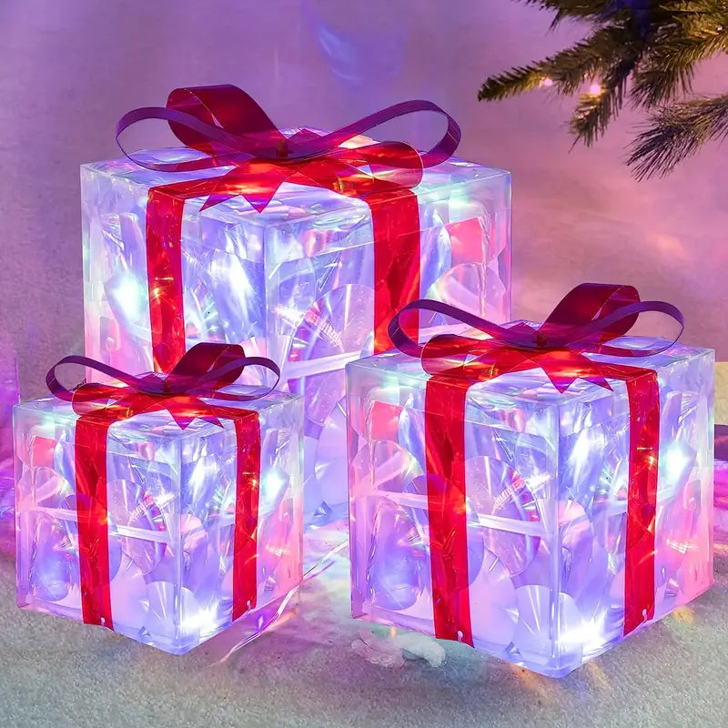 Twinkling Trio: Christmas Lighted Gift Box Set