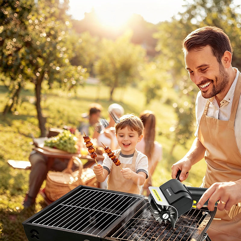 Cordless Electric BBQ Grill Brush – Stainless Steel Roller Scrubber, Rechargeable Handheld Cleaning Brush for Outdoor Kitchen