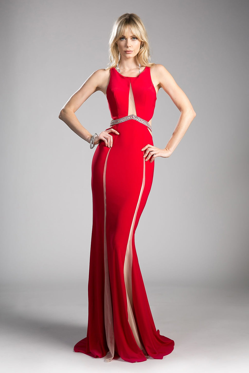 Beaded Belt Stretch Knit Sheath Dress-2