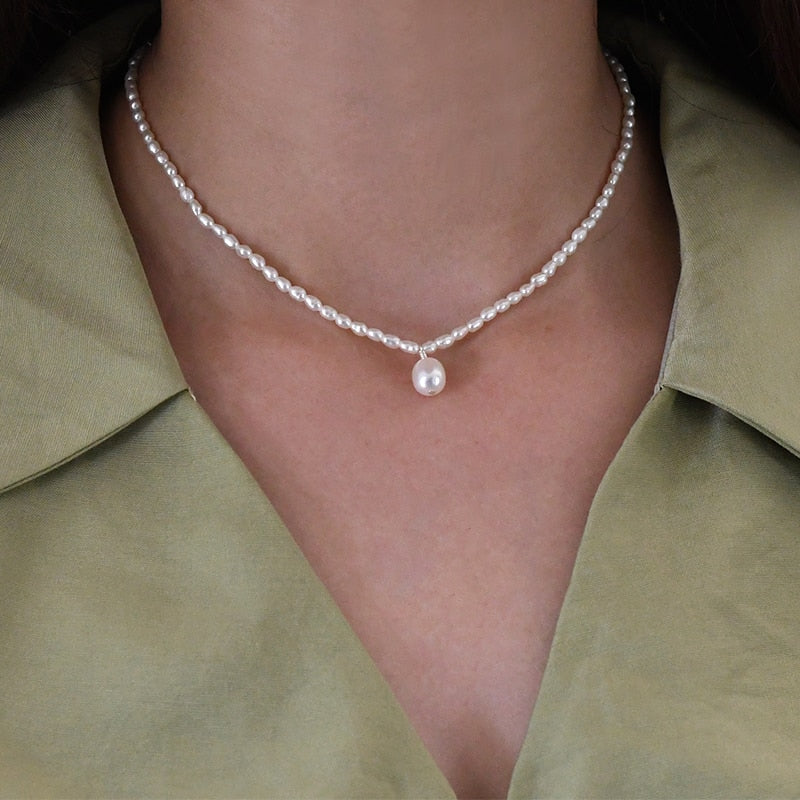 ASHIQI 2-3mm Mini Natural Freshwater Pearl Necklace 925 Sterling Silver Fashion Jewelry for Women