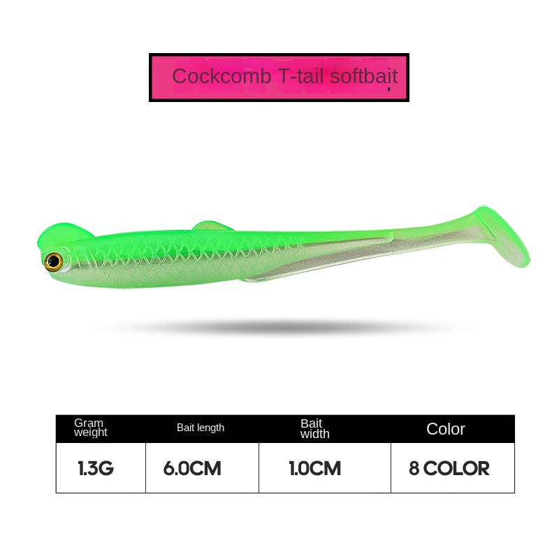 Taiyu Lure Artificial Bait Rooster Tail Soft Bait 6cm 1.3g Dual-Color Soft Fish Soft Worm Lifelike Fishing Bait Factory Wholesale