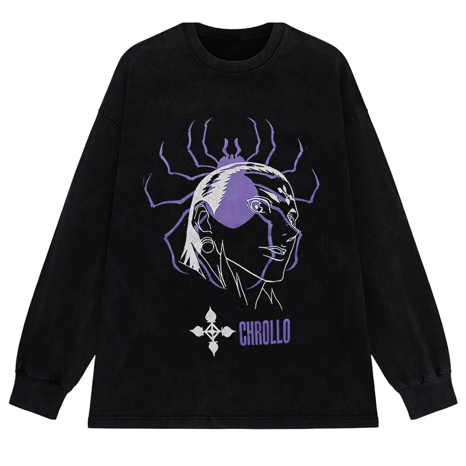 Vintage Washed Hunter x Hunter Chrollo Phantom Troupe Anime T-Shirt Men Harajuku Tee-5