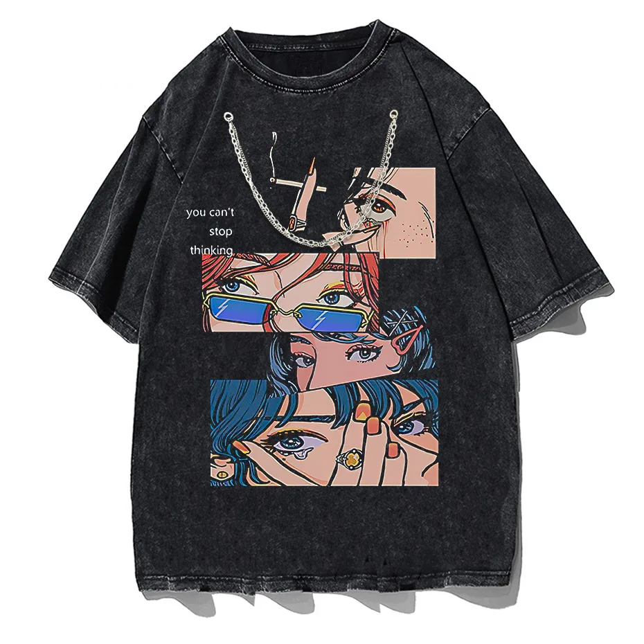 Harajuku Hip Hop Streetwear Anime Cartoon T-Shirt Men Loose Y2K Tee-5