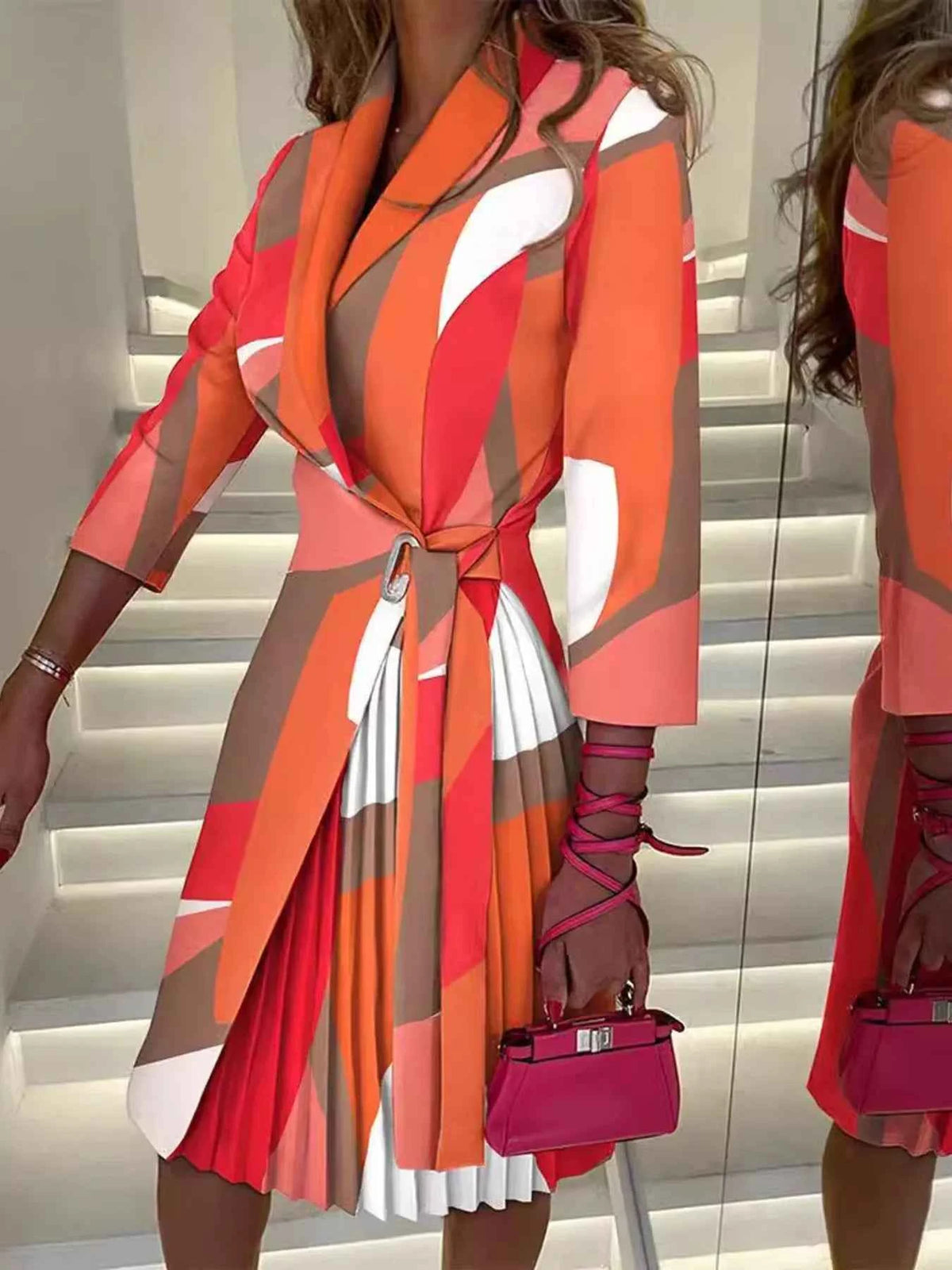 Blazer Style Pleated Midi Dress