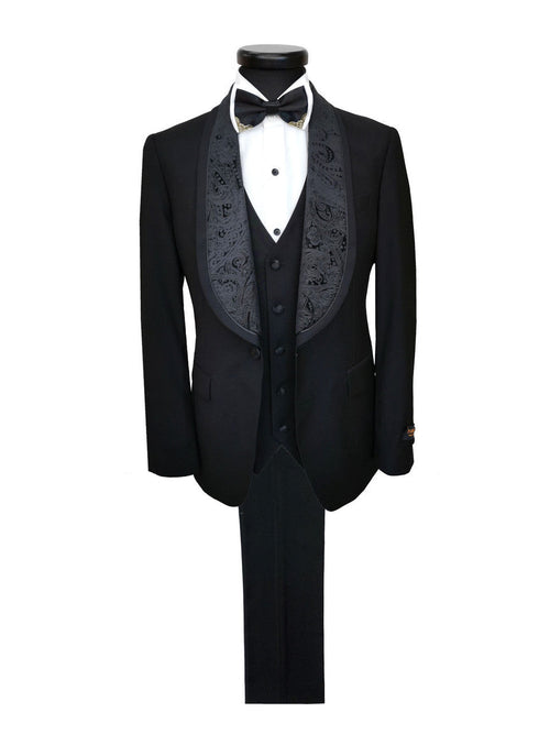 Black 3-Piece Tuxedo With Wide Shawl Lapel-0