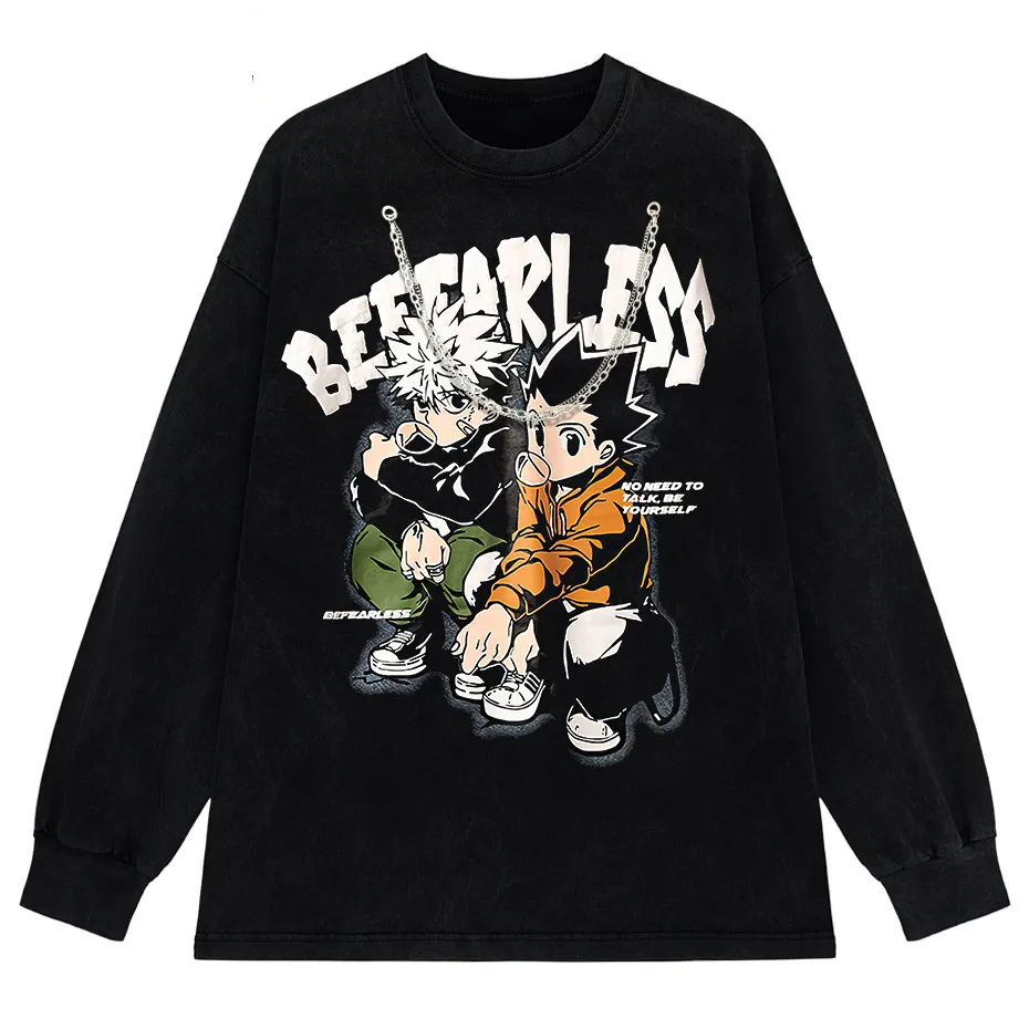 Men's Distressed Anime Graphic T-Shirt Hip Hop Harajuku Streetwear Cotton Oversized Tee-6