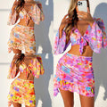 Printed Beach Dress Bikini 4-Piece Swimwear Set for Women