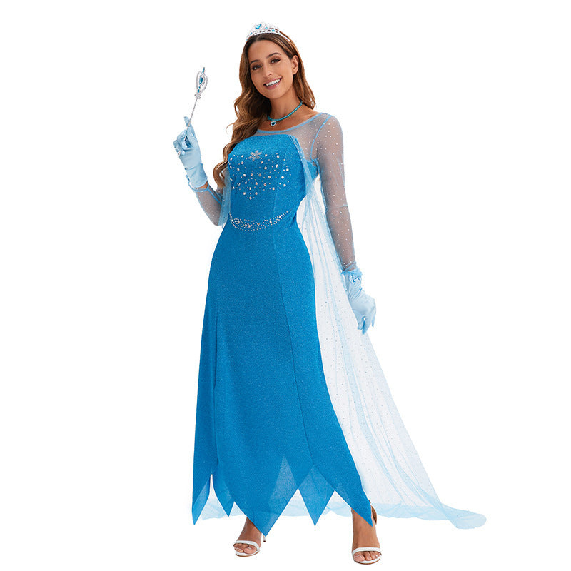 Style Movie Adult Elsa Princess Dress Frozen Queen Costume Cosplay Anime Character Performance Clothing