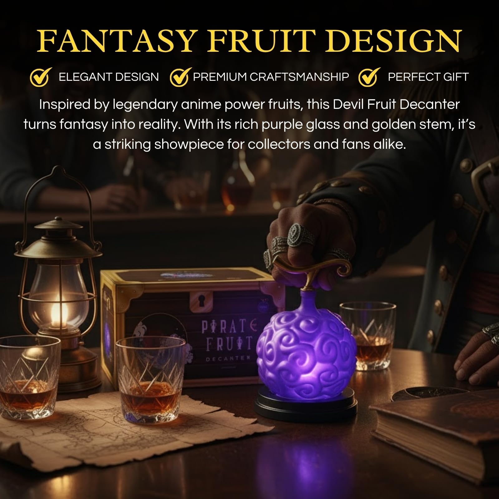 Fruit Whiskey Wine Decanter 34 Oz Anime Pirate Devil Colored Barware Anime Merch Purple Gold Fruit O-2