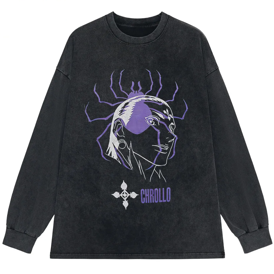 Vintage Washed Hunter x Hunter Chrollo Phantom Troupe Anime T-Shirt Men Harajuku Tee-7