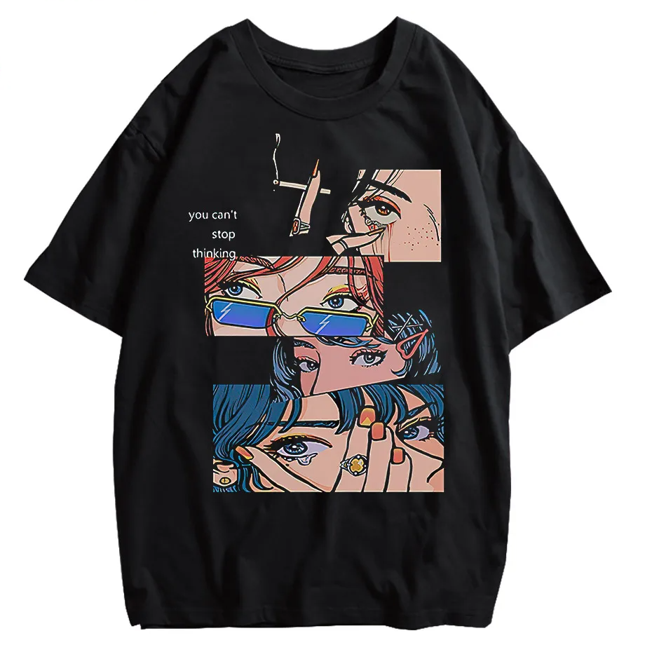 Harajuku Hip Hop Streetwear Anime Cartoon T-Shirt Men Loose Y2K Tee-7