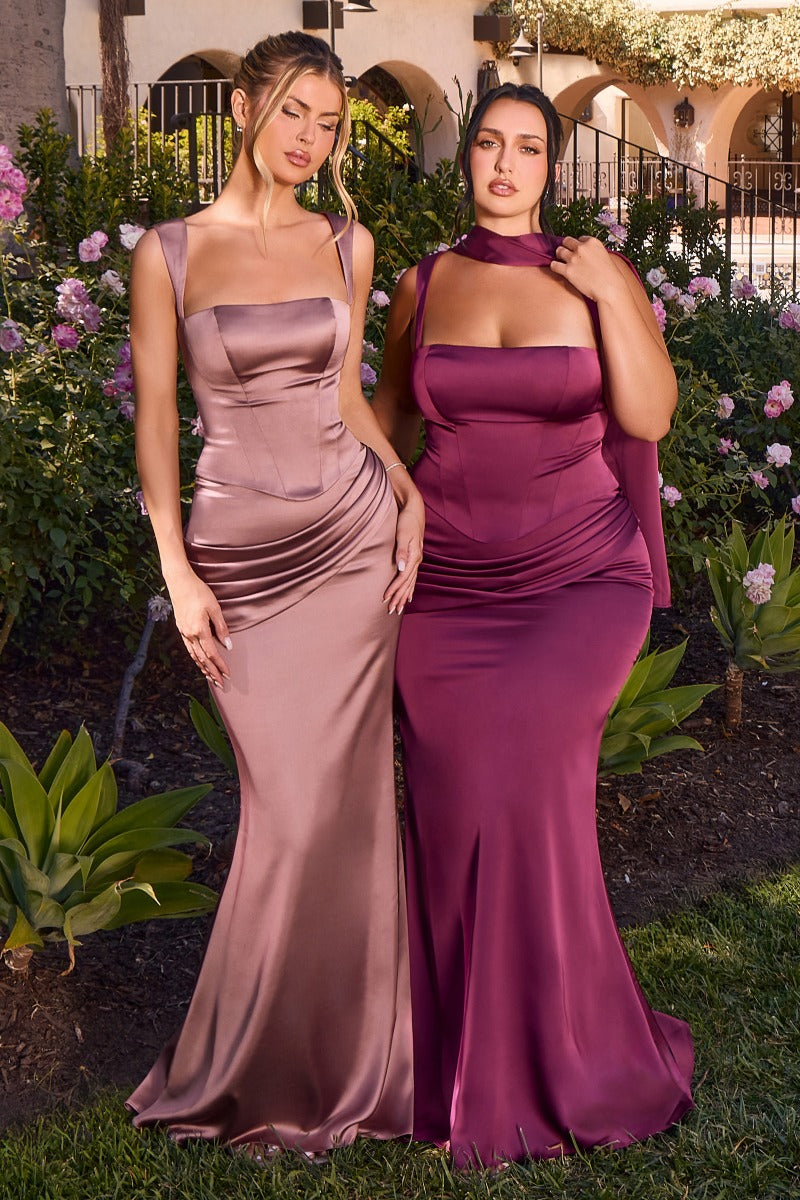 Satin Two Piece Fitted Gown-1