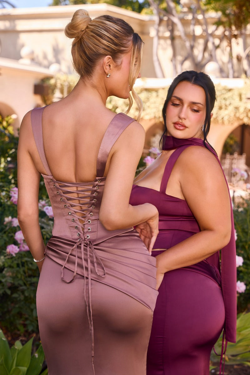Satin Two Piece Fitted Gown-3