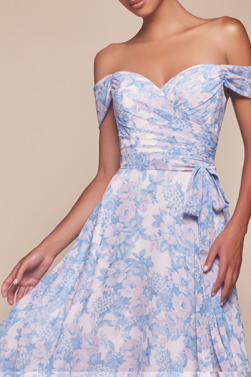 Off The Shoulder Floral Printed A-Line Dress-1