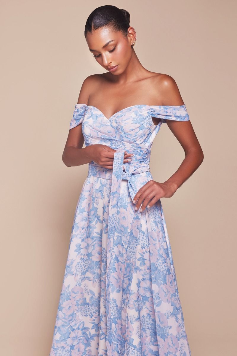 Off The Shoulder Floral Printed A-Line Dress-2