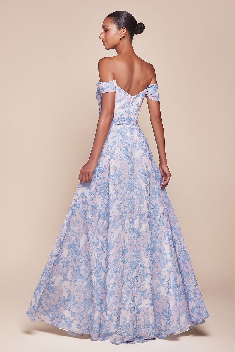 Off The Shoulder Floral Printed A-Line Dress-3