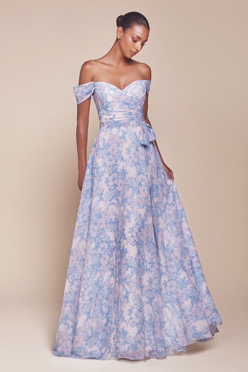 Off The Shoulder Floral Printed A-Line Dress-0