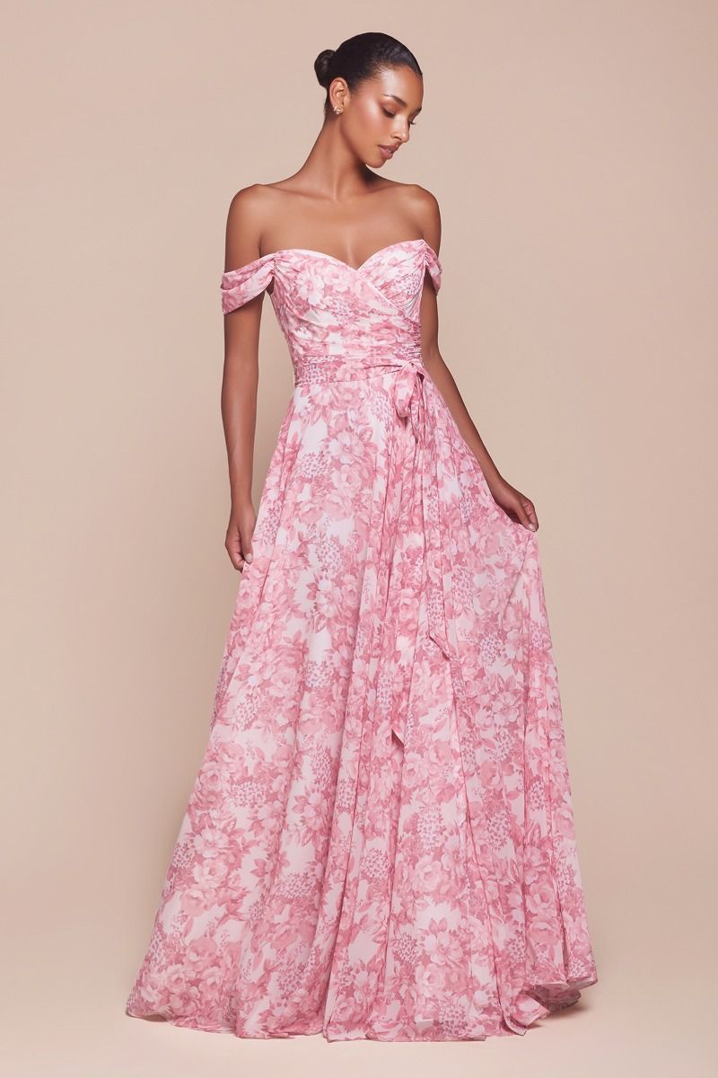 Off The Shoulder Floral Printed A-Line Dress-0