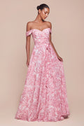 Off The Shoulder Floral Printed A-Line Dress-0