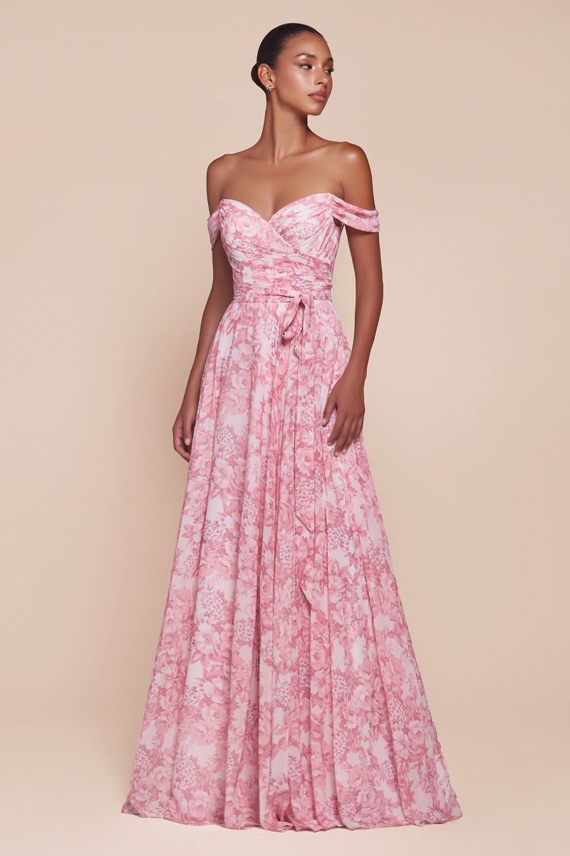 Off The Shoulder Floral Printed A-Line Dress-4