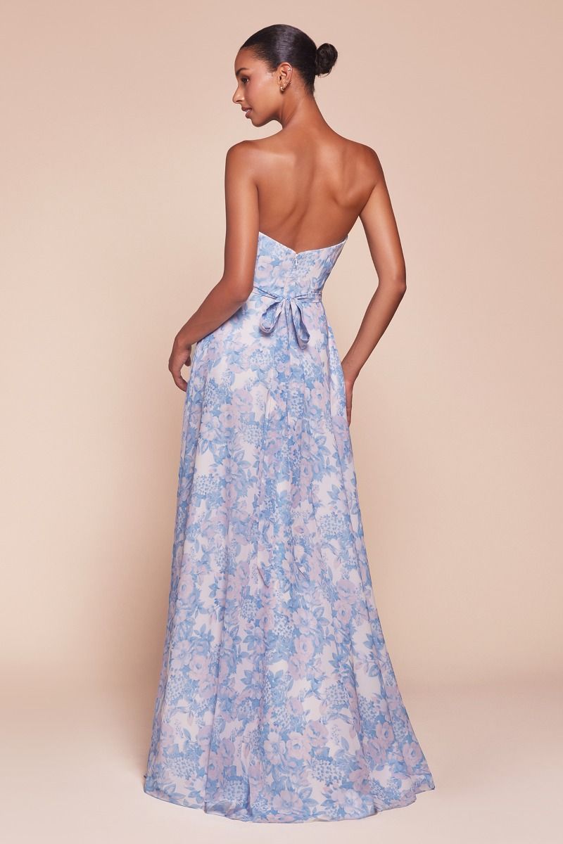 Strapless A-Line Floral Satin Dress-0