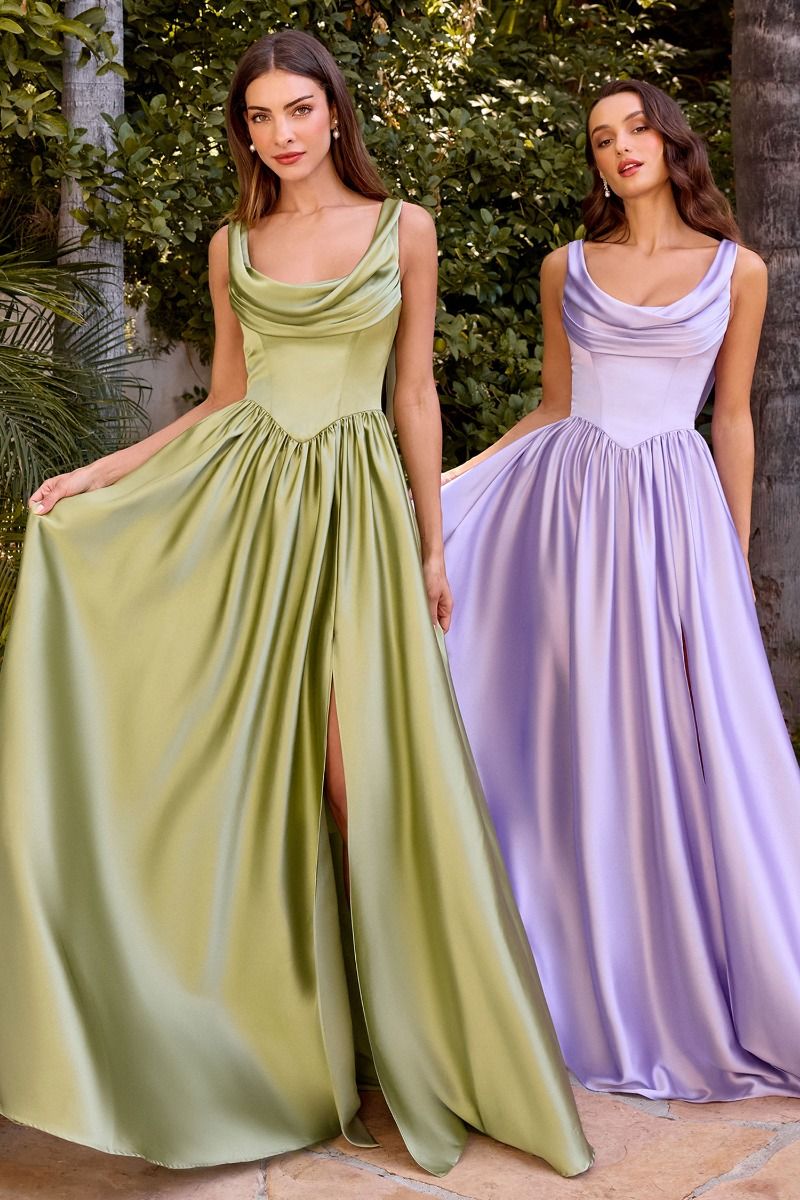 A-Line Satin Dress With A Softly Draped Scoop Neckline And Wide Straps-3
