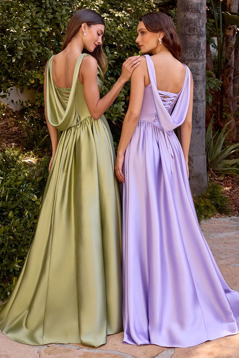 A-Line Satin Dress With A Softly Draped Scoop Neckline And Wide Straps-2