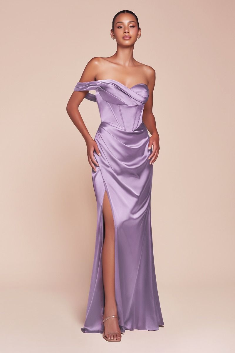 One Shoulder Satin Corset Gown-4