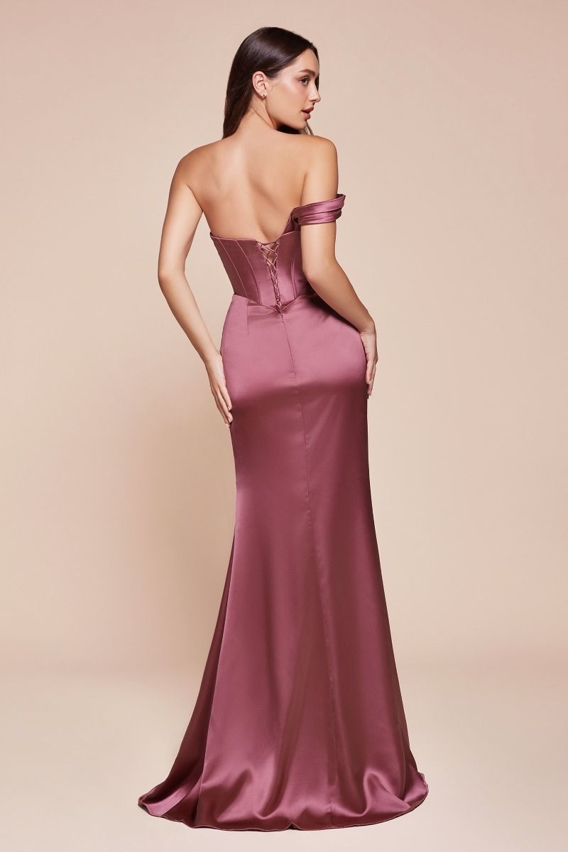 One Shoulder Satin Corset Gown-2