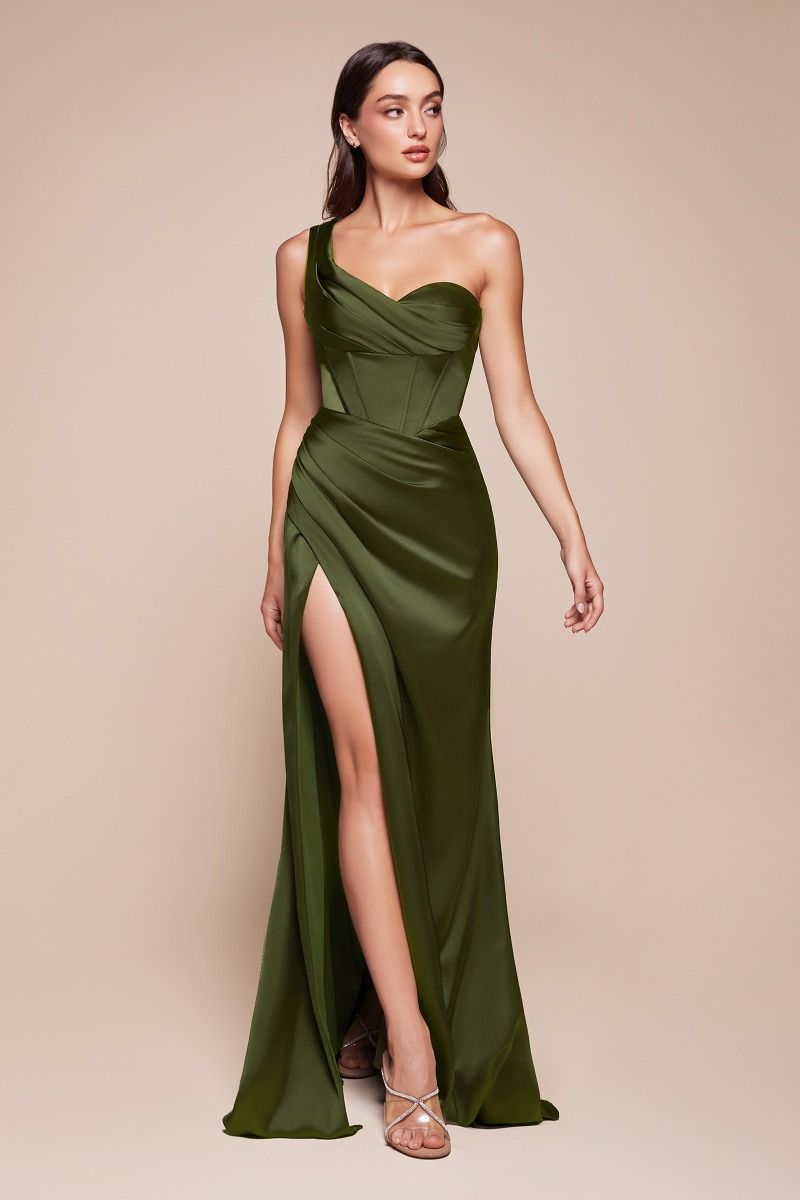 One Shoulder Satin Corset Gown-11