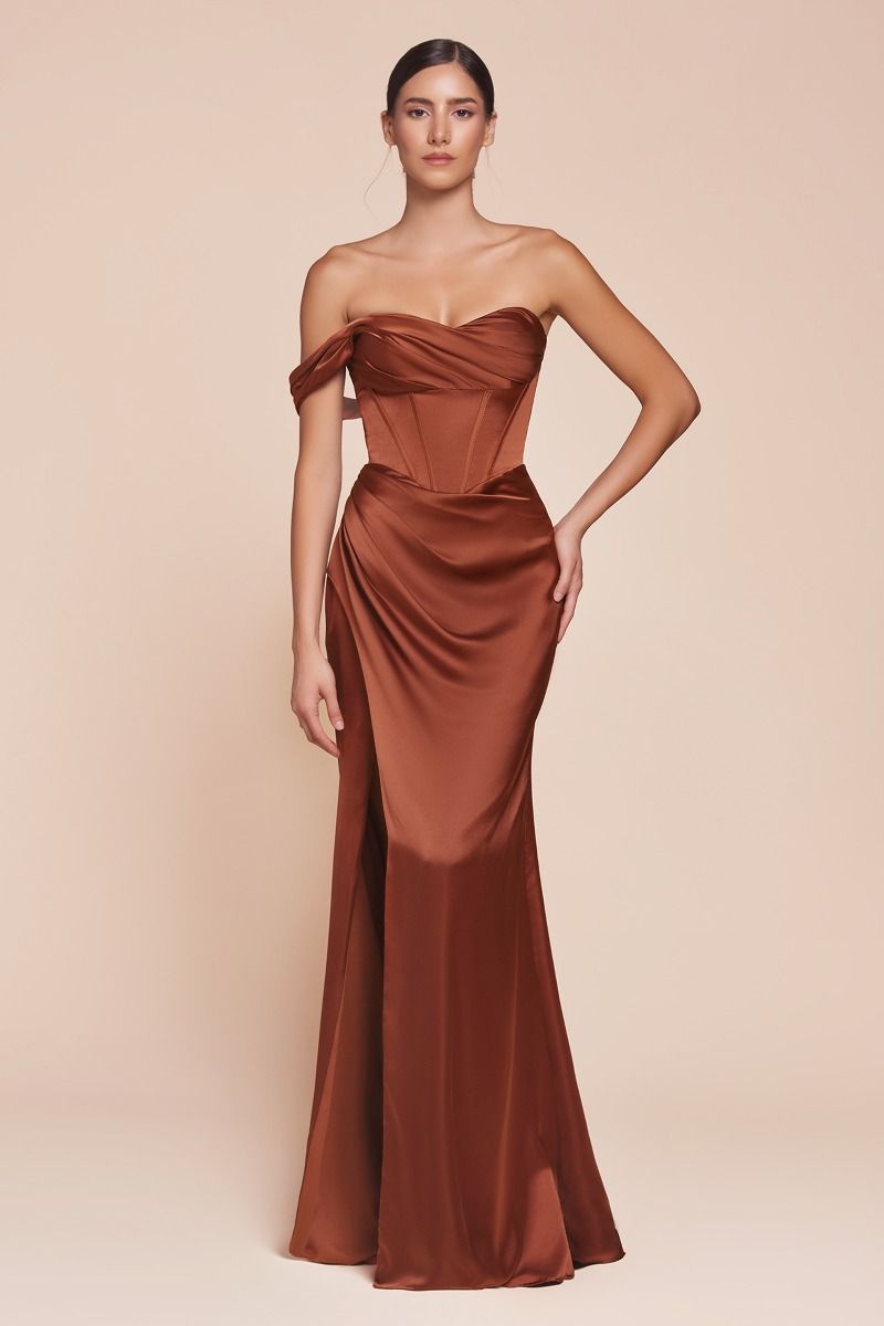 One Shoulder Satin Corset Gown-12