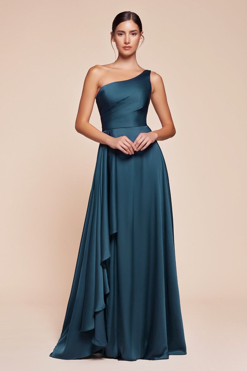 One Shoulder Satin A-Line Dress-4