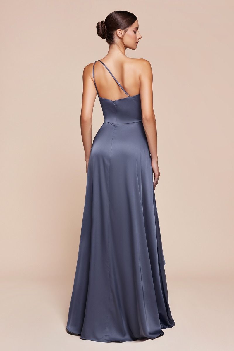 One Shoulder Satin A-Line Dress-0
