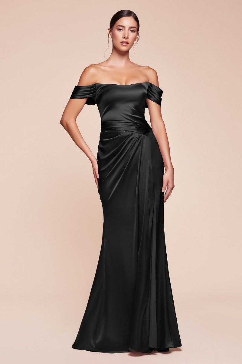 Off The Shoulder Lace Up Corset Satin Gown-8