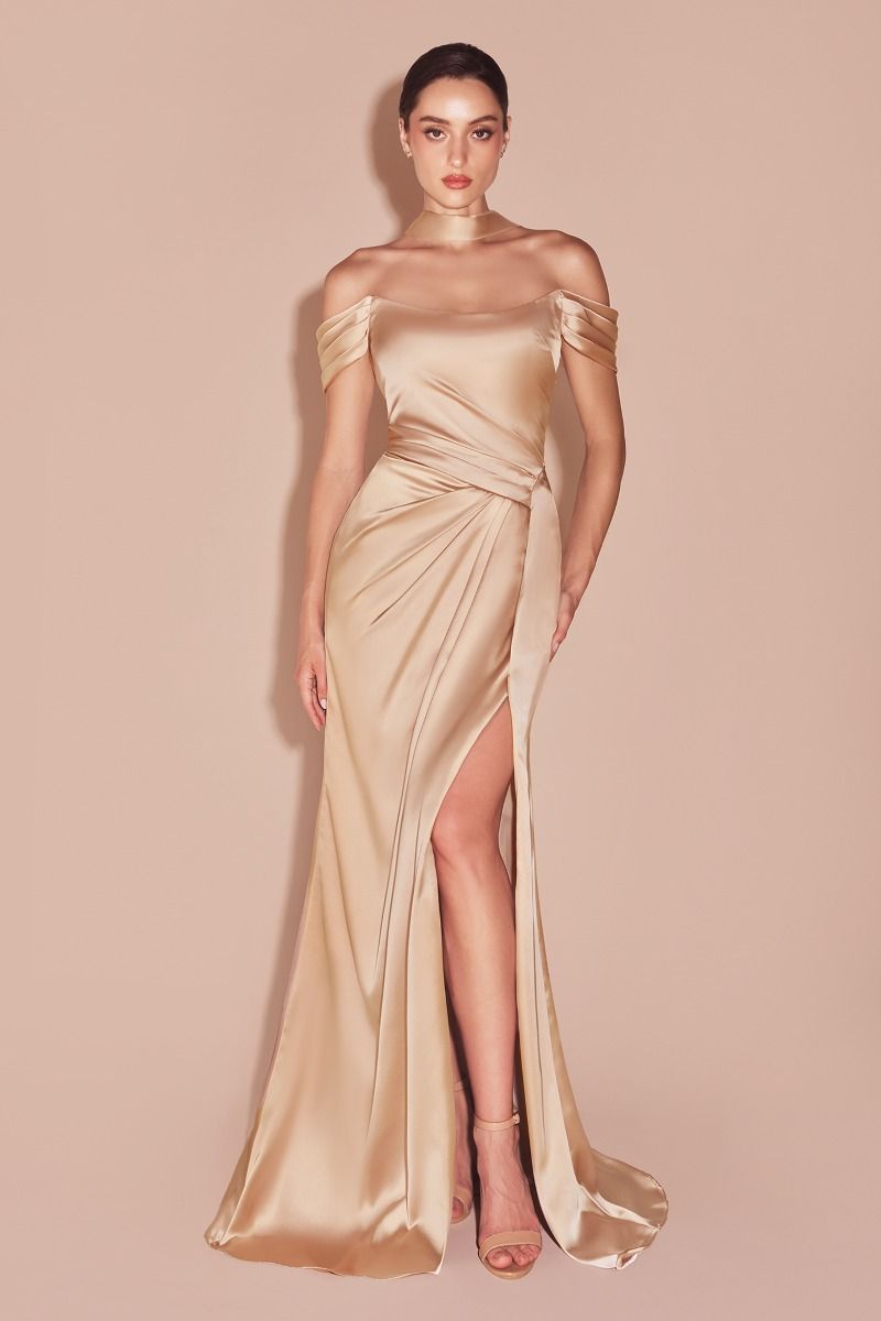 Off The Shoulder Lace Up Corset Satin Gown-0