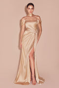 Off The Shoulder Lace Up Corset Satin Gown-0