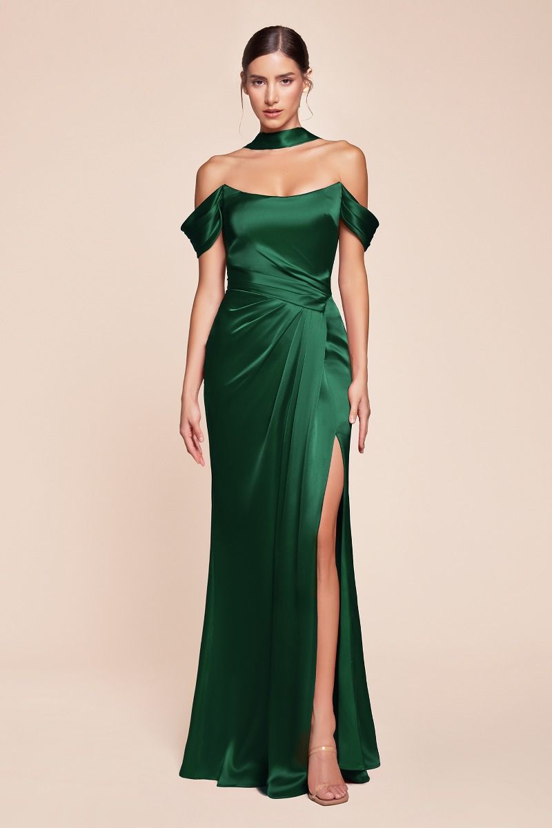 Off The Shoulder Lace Up Corset Satin Gown-6