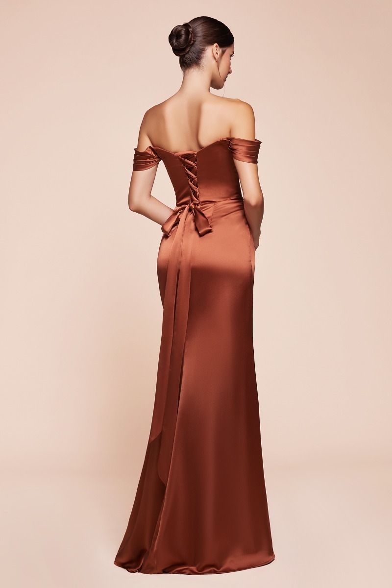 Off The Shoulder Lace Up Corset Satin Gown-4