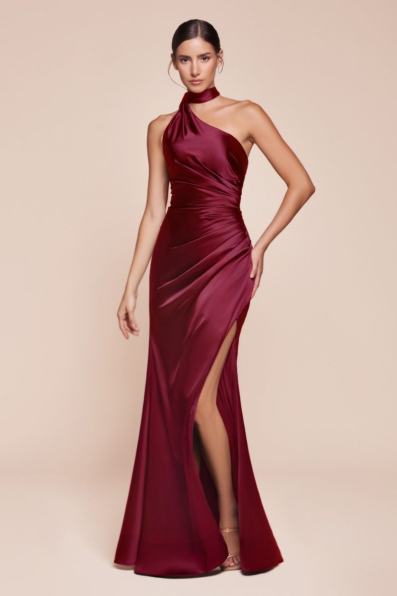 One Shoulder Luxe Satin Fitted Gown-0