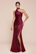 One Shoulder Luxe Satin Fitted Gown-0