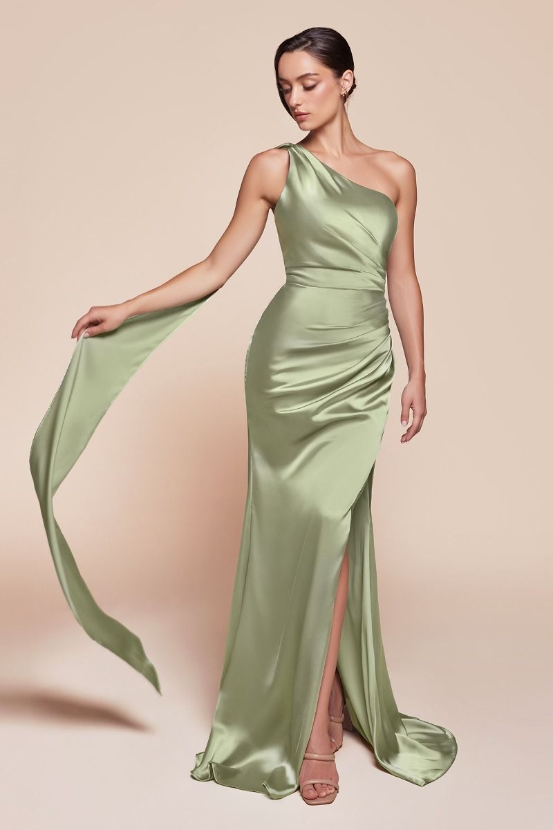 One Shoulder Luxe Satin Fitted Gown-7