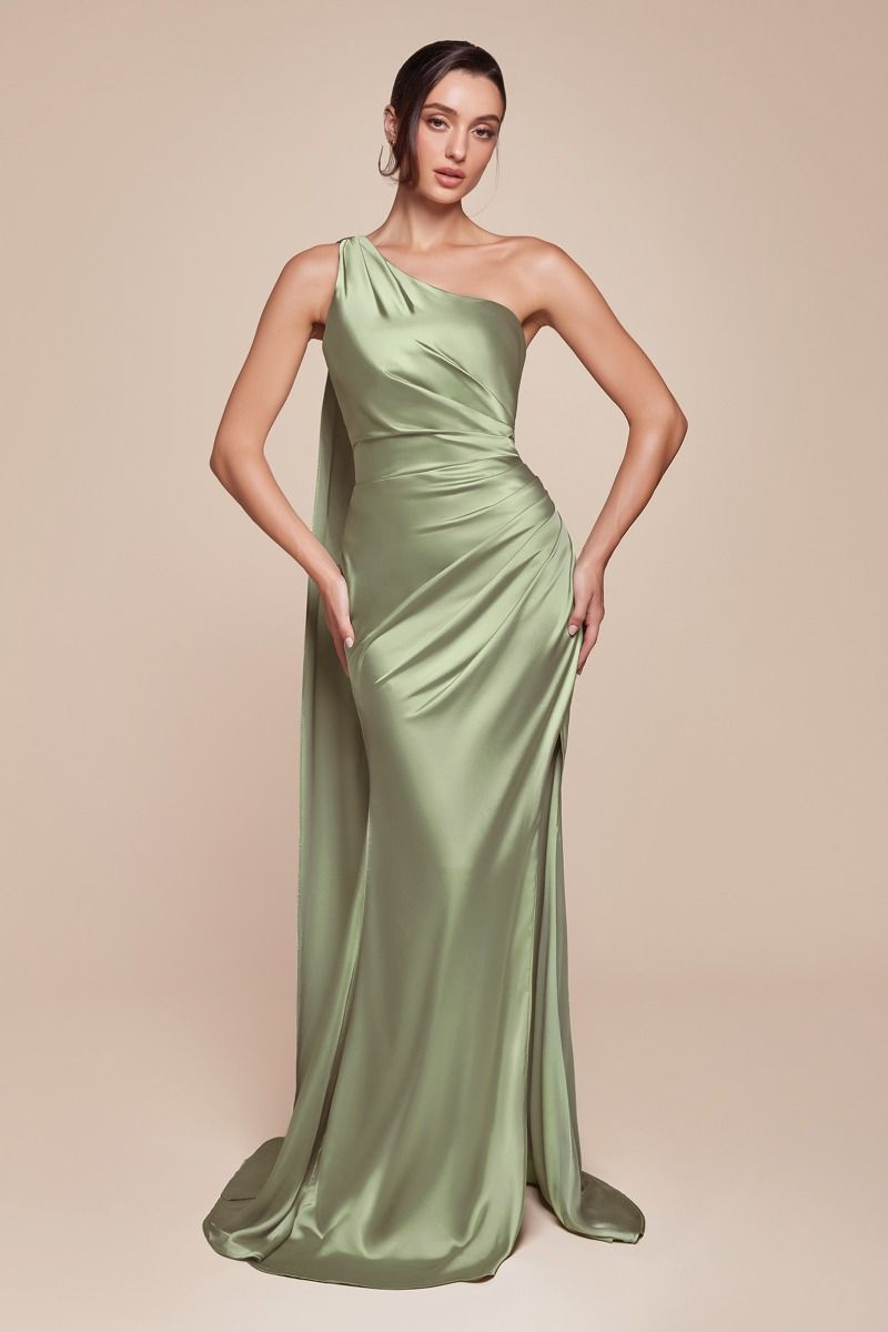 One Shoulder Luxe Satin Fitted Gown-4