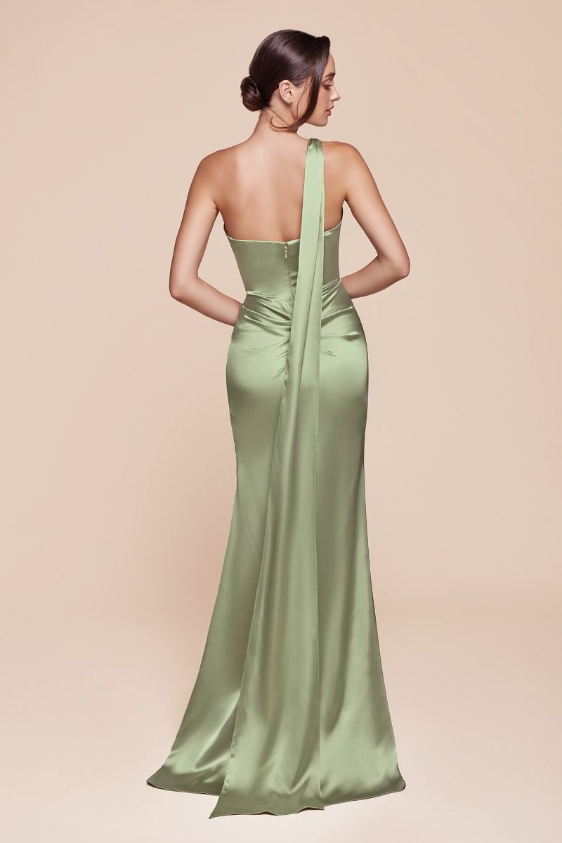 One Shoulder Luxe Satin Fitted Gown-2