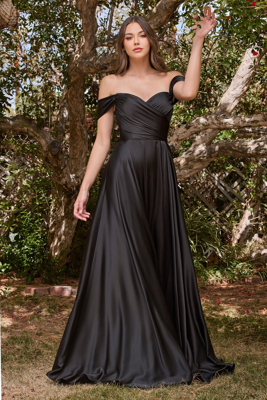 Satin A-Line Off The Shoulder Dress Curve-1